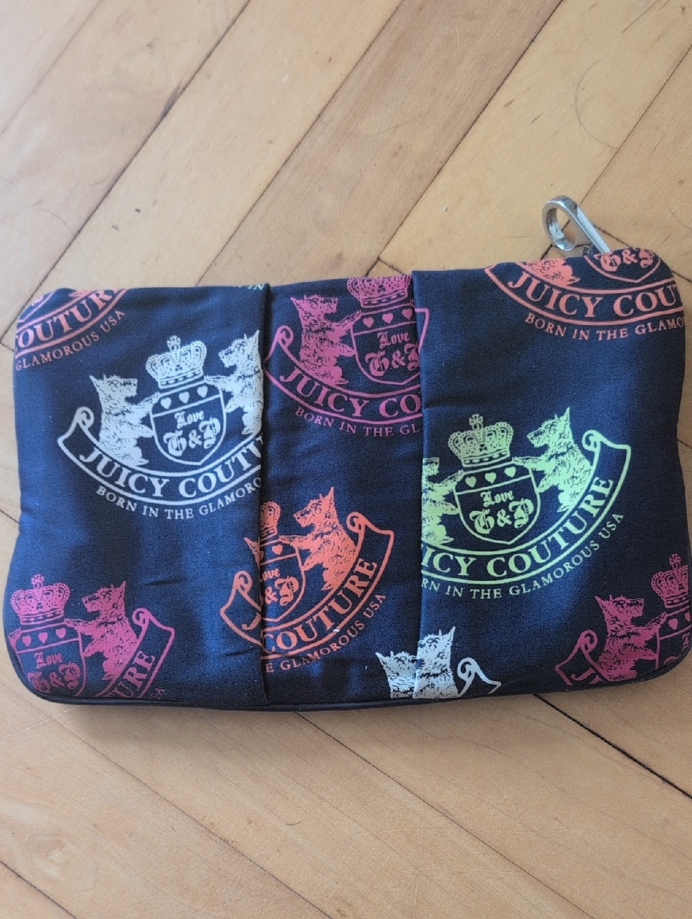 Juicy Couture Navy Makeup Pouch with Neon Logo Crests